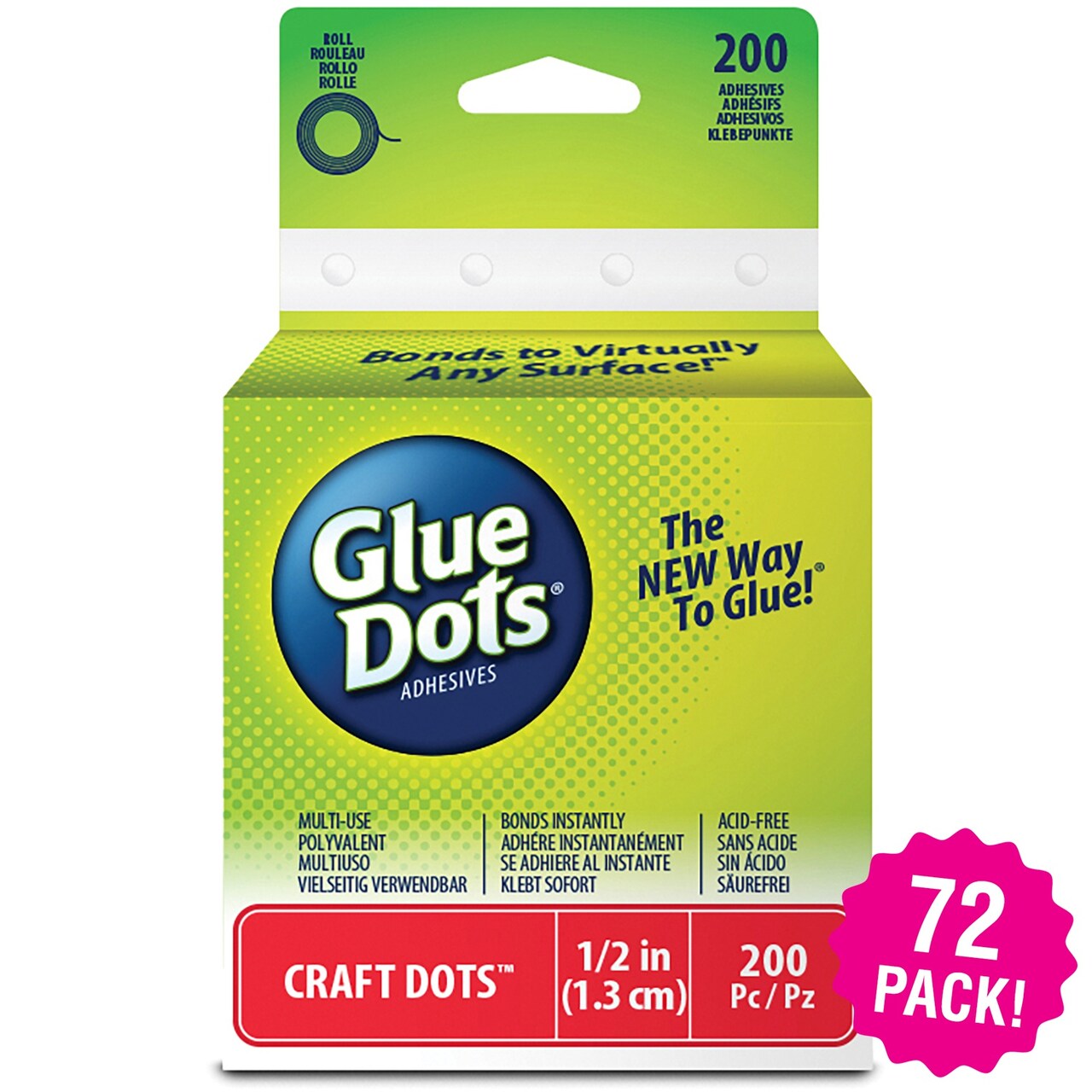 Multipack of 72 - Glue Dots .5" Craft Dot Roll-200 Clear Dots